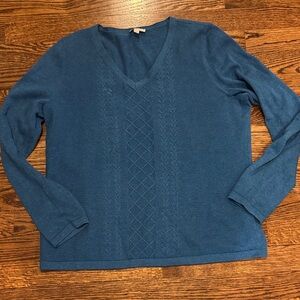 Talbots V Neck 100% Cotton Teal Sweater Size Medium Petite
